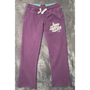 Superdry Sweatpants Women's Small Purple Wide Leg Embroidered Straight Joggers